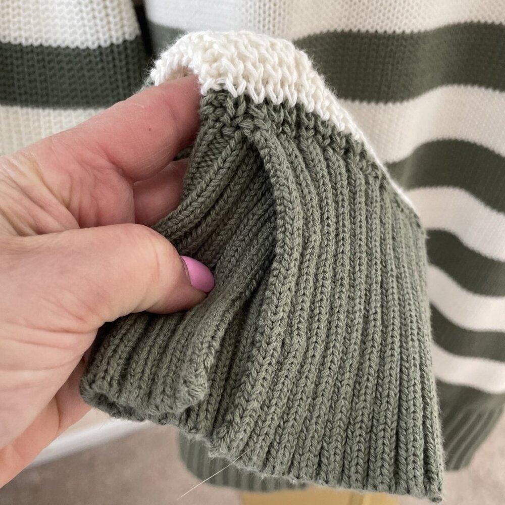 Aerie Bistro Roll Neck Relaxed Sweater Women's L Olive Green Striped Cotton NWOT - Picture 5 of 16